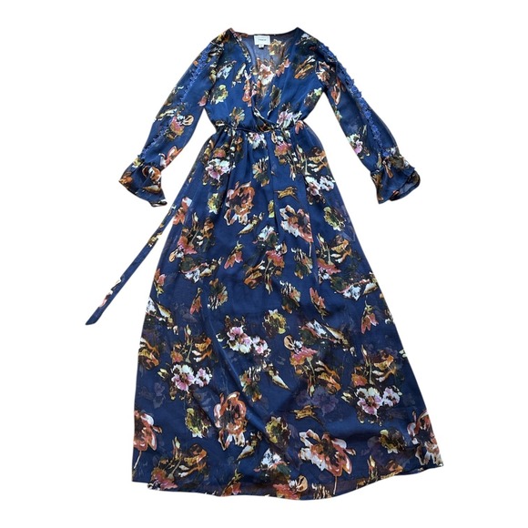 I. Madeline Dresses & Skirts - I Madeline Navy Floral Print Long Sleeve Maxi Dress Size Small